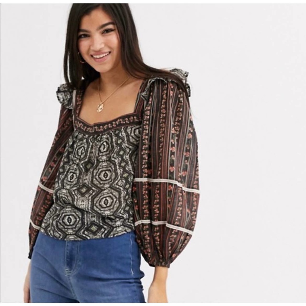 Women's Patterned Blouse - Black and Brown
